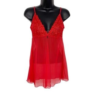 LA SENZA Sexy Red Babydoll with Lace and Organza